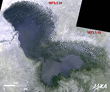 1973年のチャド湖の湖面
