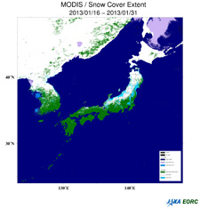 日本列島周辺の陸上の積雪・海上の雪氷分布(2013年1月16日〜31日)